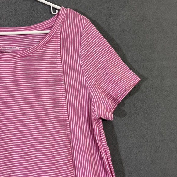 Soft Surroundings M Cotton Tunic Pink White Stripe Stretch Short Sleeve - Picture 5 of 10